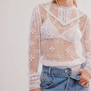 Free People Intimately Only The Best Crocheted Lace Bodysuit in White NWOT